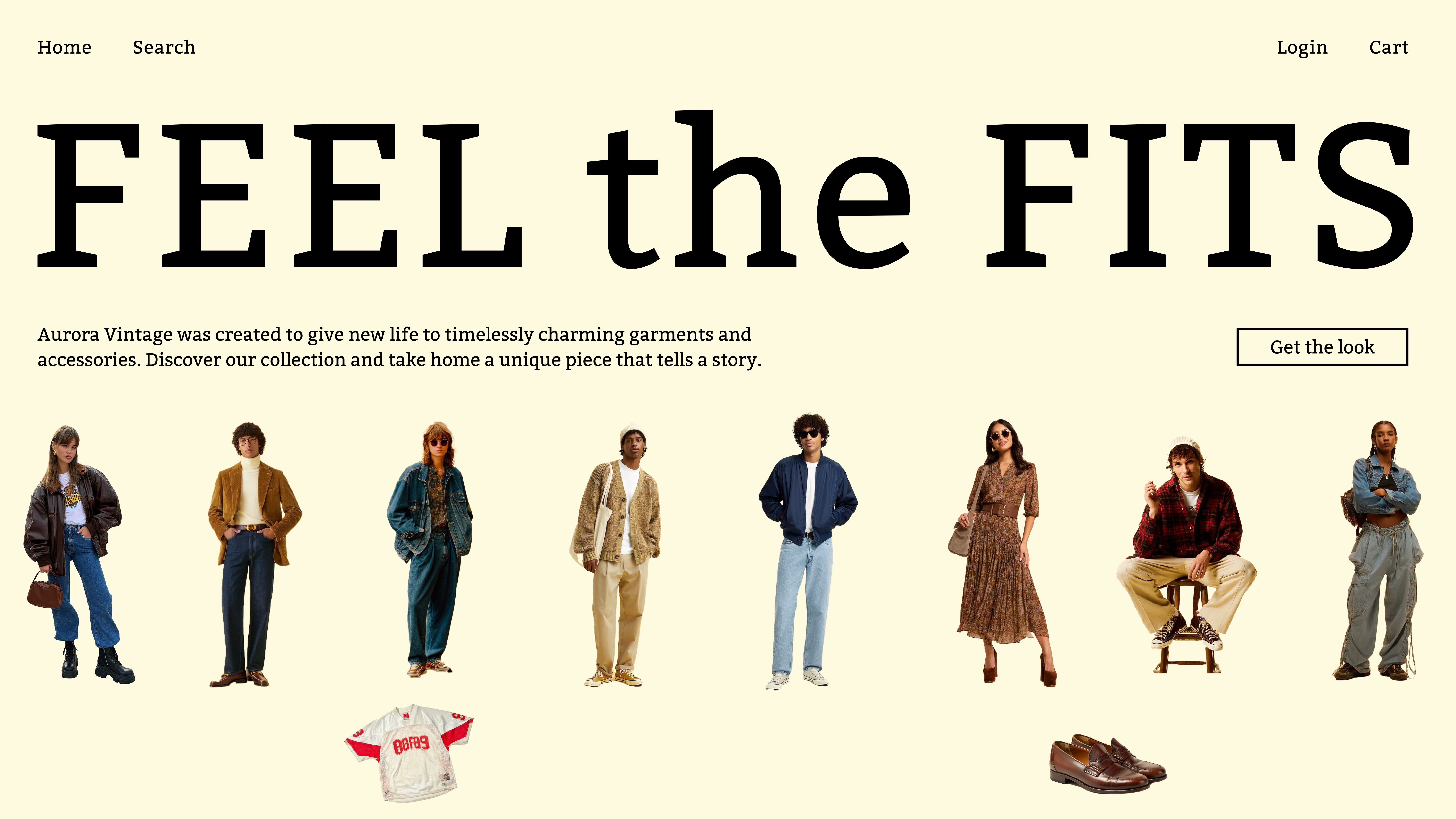 sezione hero di un sito web di un brand di moda vintage